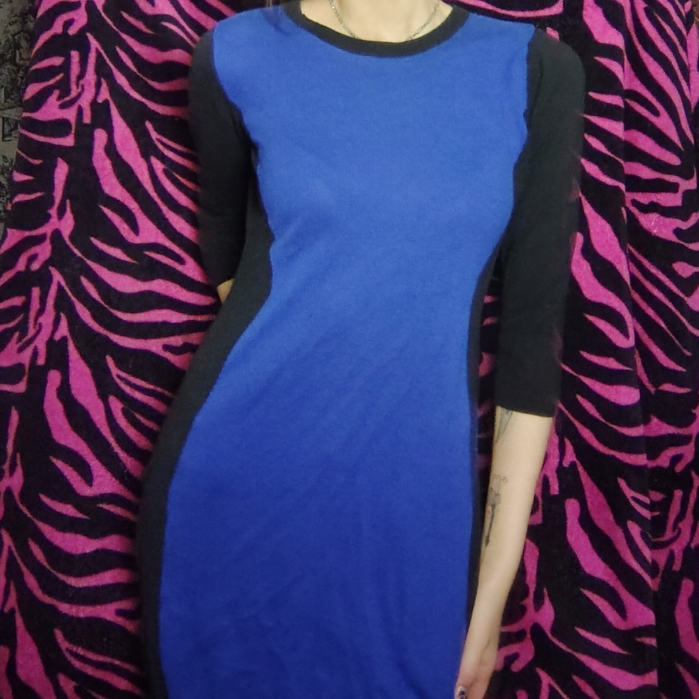 Mossimo Supply Co Blue and Black Bodycon Dress with Crew Neck